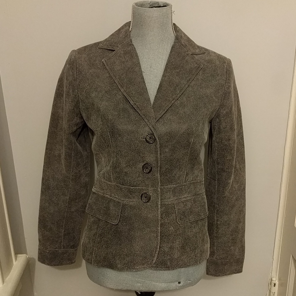 Alfani genuine leather crackle blazer jacket size small brownish grey